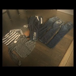 7 item trendy bundle: jeans, tops, joggers.